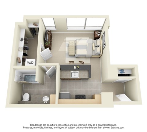 M Street Apartments in Seattle, Washington Studio Floor Plan